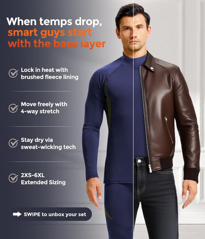 CL convallaria Thermal Underwear Long Johns Set Mens Winter Gift Hunting Gear Sport Base Layer Bottom Top - Colors A