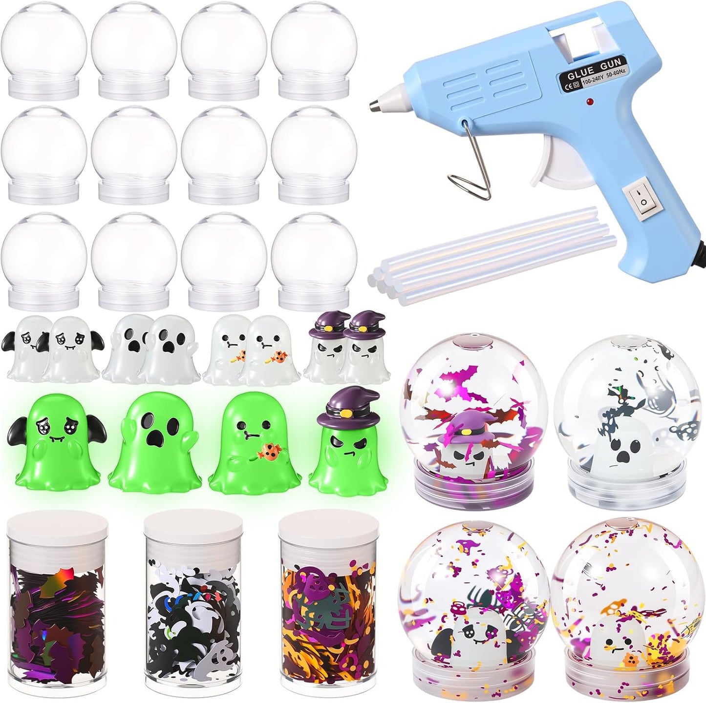12 Sets DIY Duck Snow Globe Kit for Kids, 12 Globe Bottles, Glow in The Dark Duck Figurines, Glitter Sequins & Mini Hot Glue Gun, Summer Fun Craft Activity Set, Birthday Party Favor Gift