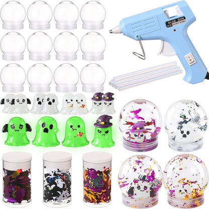 12 Sets DIY Duck Snow Globe Kit for Kids, 12 Globe Bottles, Glow in The Dark Duck Figurines, Glitter Sequins & Mini Hot Glue Gun, Summer Fun Craft Activity Set, Birthday Party Favor Gift