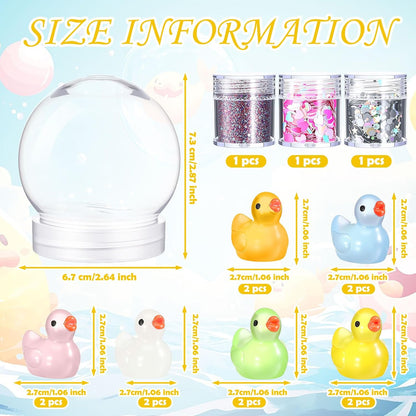 12 Sets DIY Duck Snow Globe Kit for Kids, 12 Globe Bottles, Glow in The Dark Duck Figurines, Glitter Sequins & Mini Hot Glue Gun, Summer Fun Craft Activity Set, Birthday Party Favor Gift