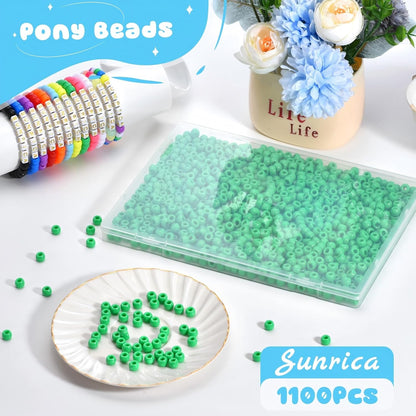 1100Pcs Red Pony Beads 6x9mm Large Hole Plastic Hair Beads for Braids, Kandi Bracelets, Keychains, Jewelry Making