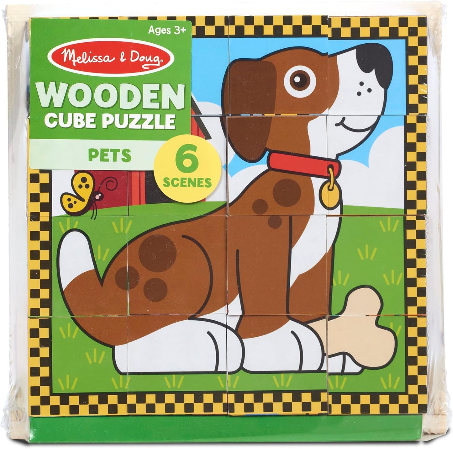 Melissa & Doug Pets Wooden Cube Puzzle With Storage Tray (16 pcs)