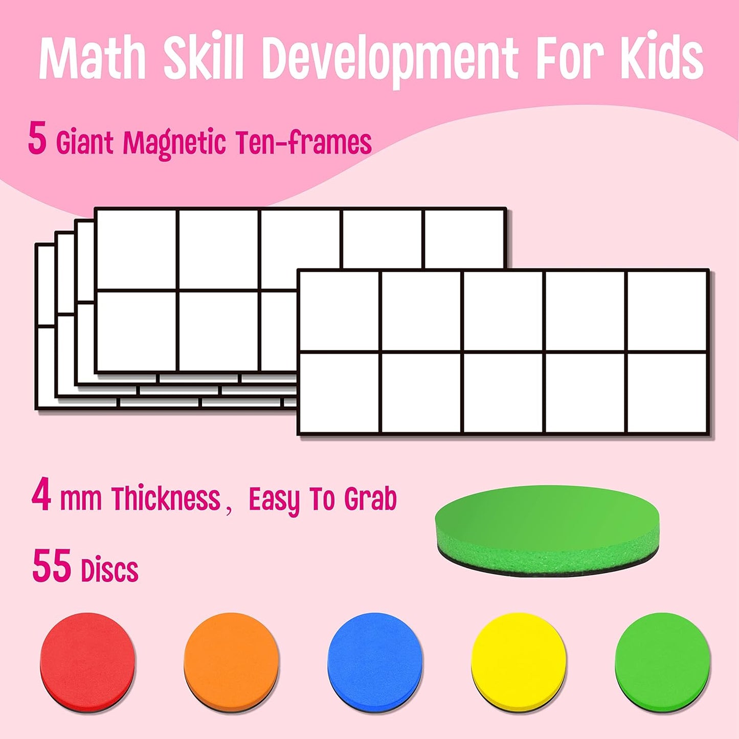 Magnetic Ten-Frame Set, 6 Frames & 66 Colorful Star-Shaped Counters Ten Frame Math Games Manipulative Counting Toys for Kindergarten Preschool, 6 Colors & 2 Markers (Fridge & Hand-held)