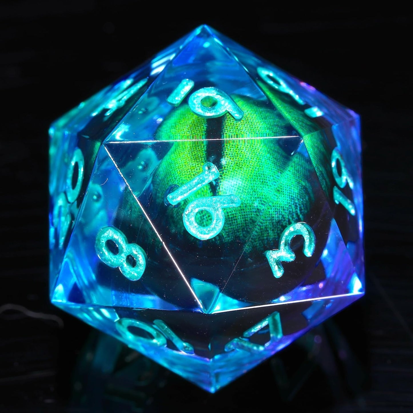 YEMEKO Beholder'S Eye D20 Dice Dragon Eye DND 22MM Single with Resin Sharp Edge 20 Sided D&D Handmade Polyhedral for Dungeons and Dragons, RPG, Roleplaying Games MTG Table Games(Blue Gold)
