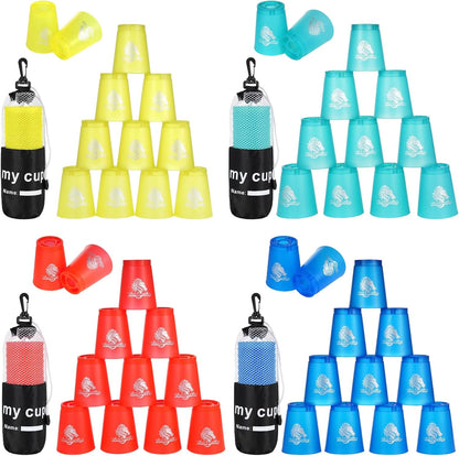 yeesport 48 Pcs Sport Stacking Cups, Sport Training Game for Challenge Competition, Plastic Stacking Cups, Classic Family Game for Kids and Adults, Red+Blue+Green+Black