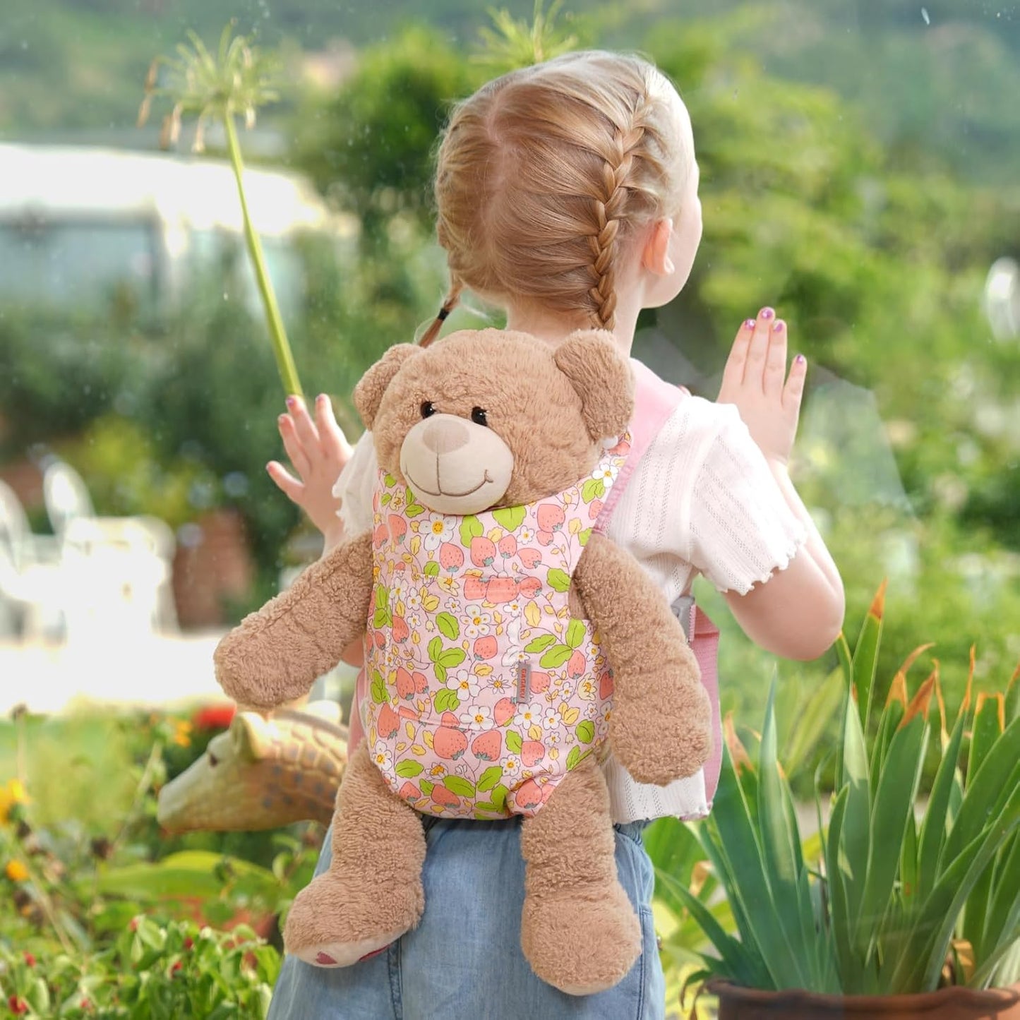 GAGAKU Doll Carrier for Stuffed Animals, Reborn Baby Doll Accessories Toy Carriers for Kids 3+ Toddlers - Pink Wax Flowers
