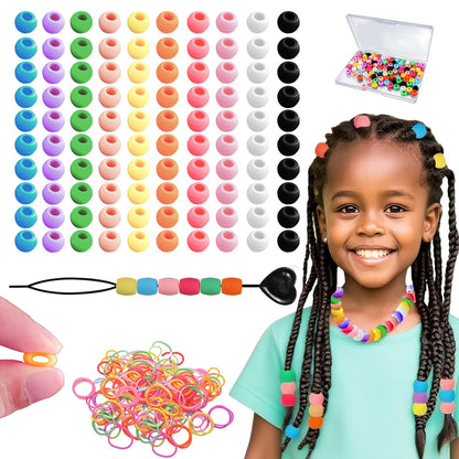 100 Small Silicone Hair Beads Glow in Dark for Kids Girls Braids, 5mm Colorful Soft Silicone Hair Beads, 1 Plastic Quick Beaders for Hair Braids, 50 Elastic Rubber Bands
