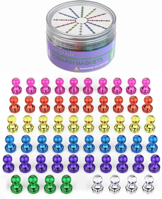 Push Pin Magnets - Tiergrade 60 Pack 7 Assorted Color Strong, Office, Use at Kitchen Home and School Classroom, for Refrigerator Dry Erase Board and Whiteboard.