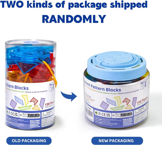 Pairez Toys Transparent Pattern Blocks, 126 Pcs Geometric Shapes Blocks, Tangram Puzzles, Practice Sorting Counting Patterning, Math Manipulatives for Kids, Back to School Supplies, Teacher Supplies