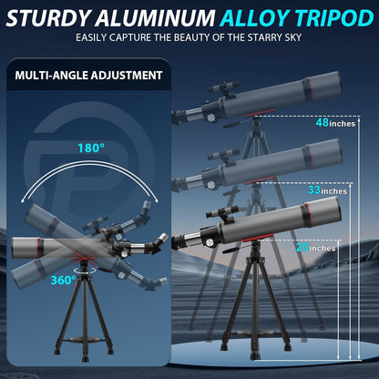 Telescope for Adults High Powered - 90mm Aperture 600mm Refractor Telescope for Kids & Beginners - Portable Astronomy Telescopes Profesional with Phone Adapter Tripod Carry Bag Gifts for Men