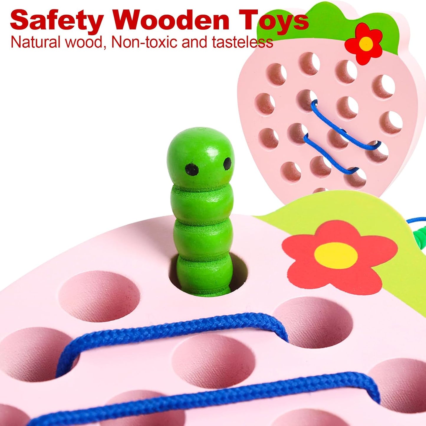 Lacing Toys for Toddlers,Wooden Threading Apple Baby Travel Toys,Montessori Education Sensory Learning Fine Motor Skills, Wooden Block Puzzle Gifts for 3 Year Old Baby Kids Boys Girls