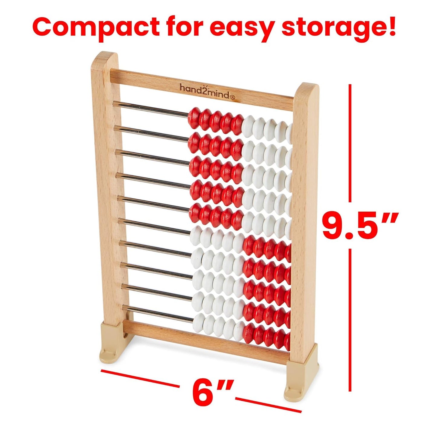 hand2mind Mini 100-Bead Wooden Rekenrek Abacus, Abacus for Kids Math, Wooden Counting Math Manipulatives, Bead Counters for Kids Math, Learn Counting and Numbers, Homeschool Supplies (Set of 1)