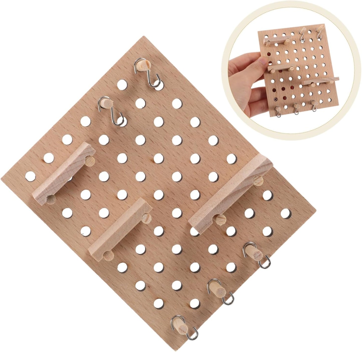 Kisangel 1Set Miniature Wooden Pegboard Dollhouse Organizer Shelf Wall Mounted Storage for Scale Rustic Design with Hooks for Craft Supplies and Accessories