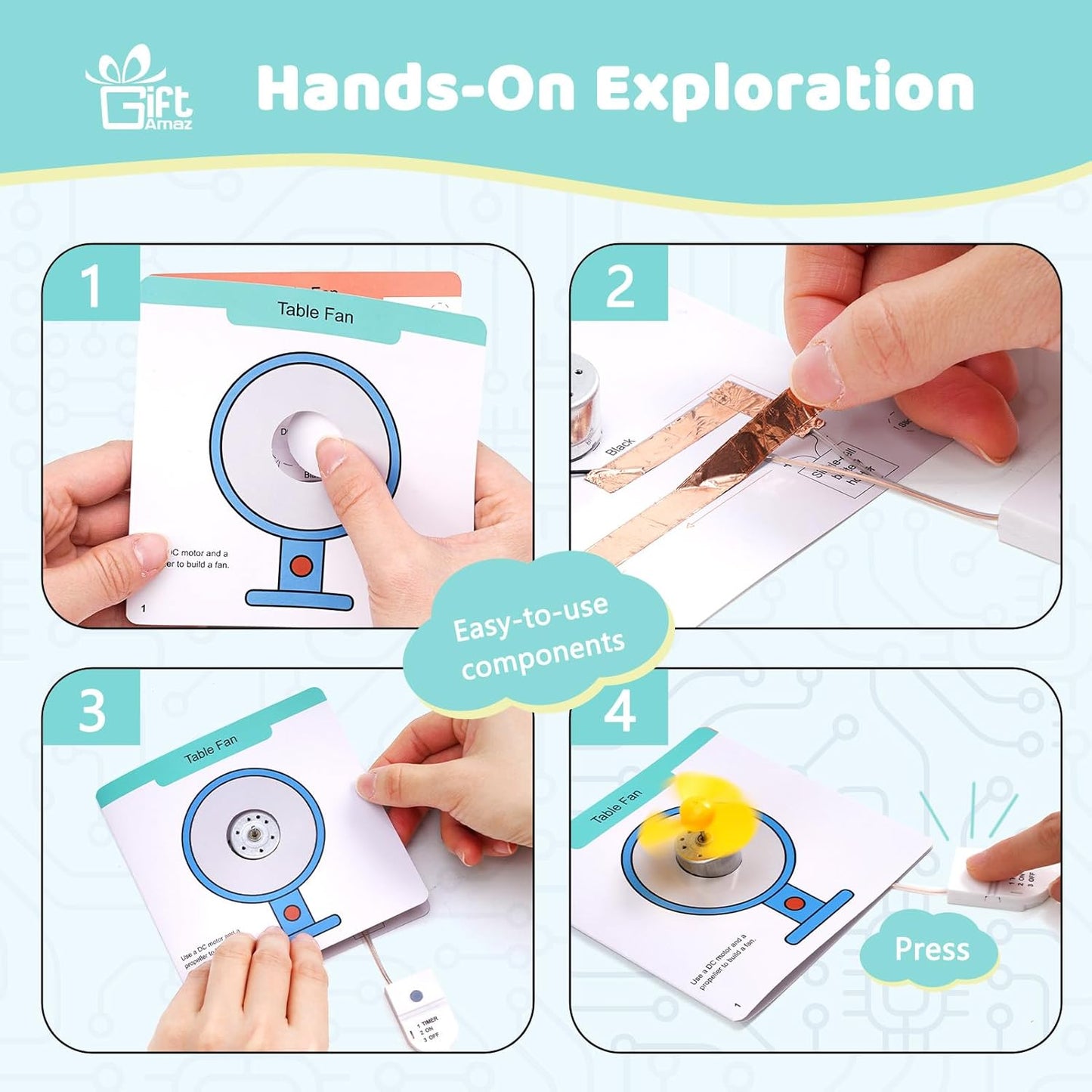 GiftAmaz Paper Circuits Kit for Kids, STEM Electric Circuit Kit, Child-Friendly Paper Circuit Board, Led Light Diodes, Copper Foil Tape, Educational STEM Toys Science Experiments Kit for Kids 8-12