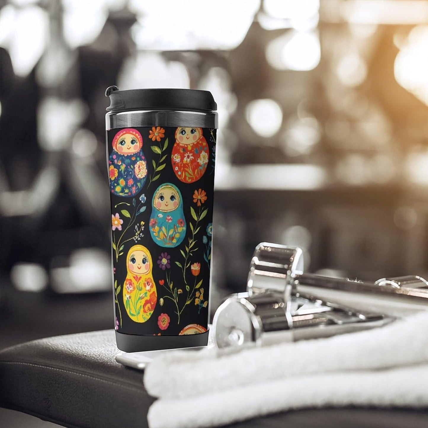 Russian Nesting Dolls Flowers Stainless Steel Tumbler Vacuum Insulated Coffee Cup Double Wall Water Mug Gifts for Women Men