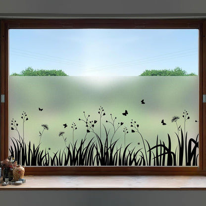 DKTIE Window Privacy Film Flowers Pure White Pattern Stained Glass Window Film Decorative Frosted Glass Window Film Sun Blocking Heat Control Static Cling (A274, 17.5" x 78.7")