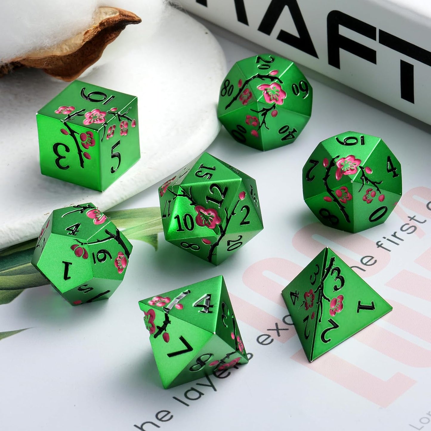 DnDnD Heavy Polyhedral Metal Dice Set with Metal Box, 7-die Shiny Blue Surface with Golden Number for RPG,Dungeons and Dragons,Pathfinder,Shadowrun,D&D,Role Palying Game and Math Teaching - Colors B