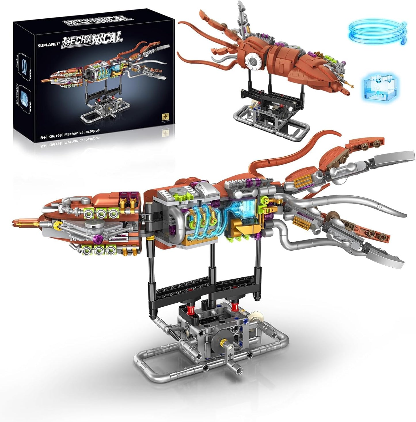 Mechanical Crocodile Building Set with Lights, Rotatable Link Components & Display Stand, STEM Building Set for Boys 8-14, Home Office Decor for Adults, Mechanical Enthusiasts（648PCS）