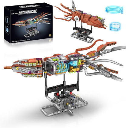 Mechanical Crocodile Building Set with Lights, Rotatable Link Components & Display Stand, STEM Building Set for Boys 8-14, Home Office Decor for Adults, Mechanical Enthusiasts（648PCS）