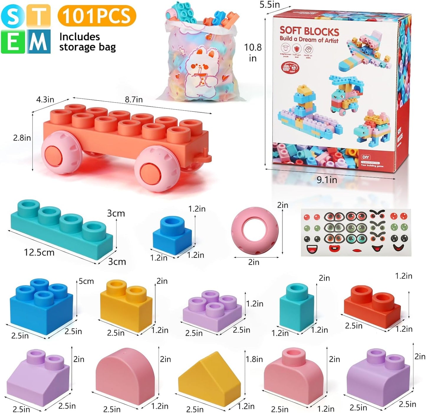78 Pcs Top STEM Soft Building Block Sets for Kids Aged 18 months to 6 years.Mega Blocks for Baby.Large Construction Stacking Block Toys for Toddler to Improve Imagination、Creativity、Hands-on Ability