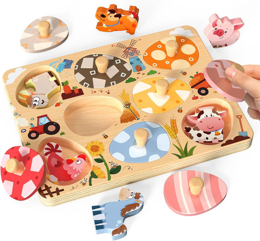 Zeoddler Easter Wooden Puzzles for Toddlers, 8 Pcs Farm Animal Matching Egg Puzzle, Montessori Toys for Boy Girl Birthday Gifts, Preschool Learning Activities & Educational Toys for Boys, Girls