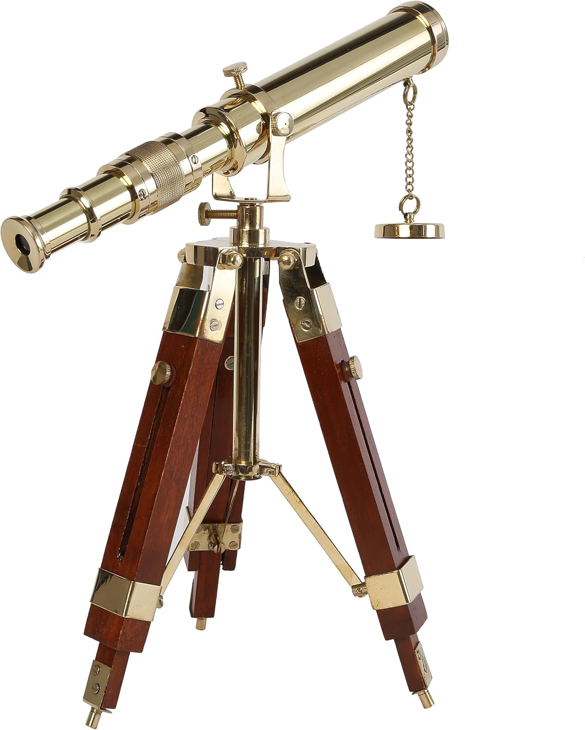 Vintage Brass Telescope on Tripod Stand use Lens Antique Desktop Brass Telescope Royal Antique Golden Finish Spyglass Nautical Beautiful On Wooden Tripod Stand