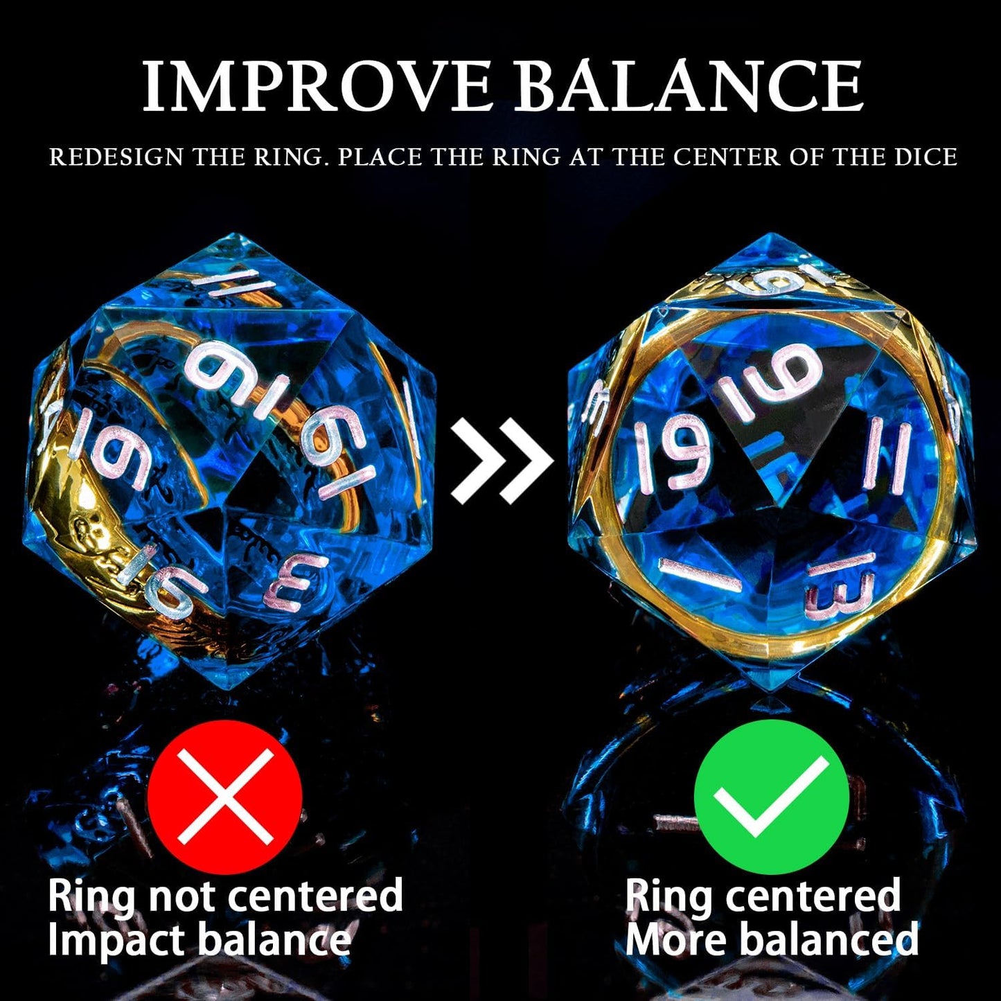 Magic Golden Ring DND Dice Set Sharp Edge Red Resin Dice with Box, for use with Dungeons Dragon RPG D&D Tabletop Games Lord D and D Polyhedral Dice Set