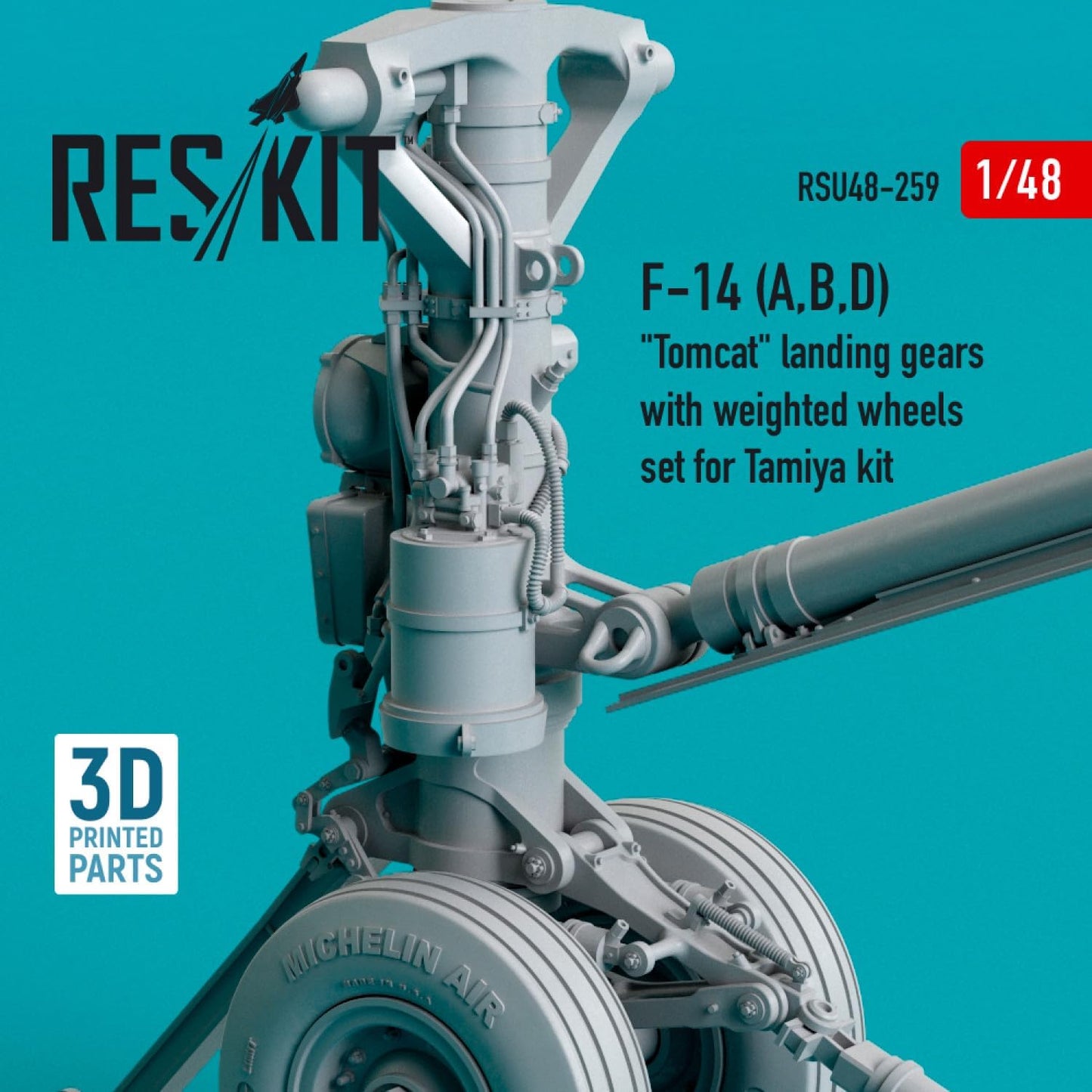 Reskit RSU48-0259 1/48 F-14 (A,B,D) Tomcat Landing Gears with Weighted Wheels Set for Tamiya kit (Resin & 3D Printing)