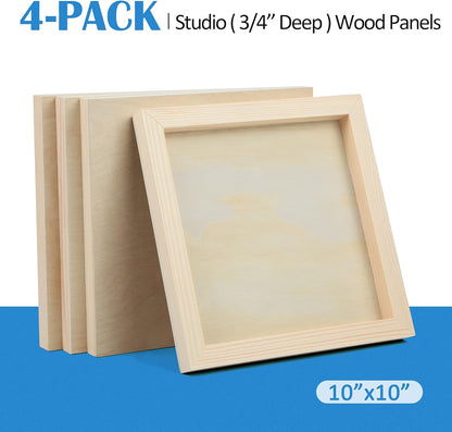 Falling in Art Unfinished Birch Wood Canvas Panels Kit, 4 Pack of 8x10’’ Studio 3/4’’ Deep Cradle Boards for Pouring Art, Crafts, Painting, and More