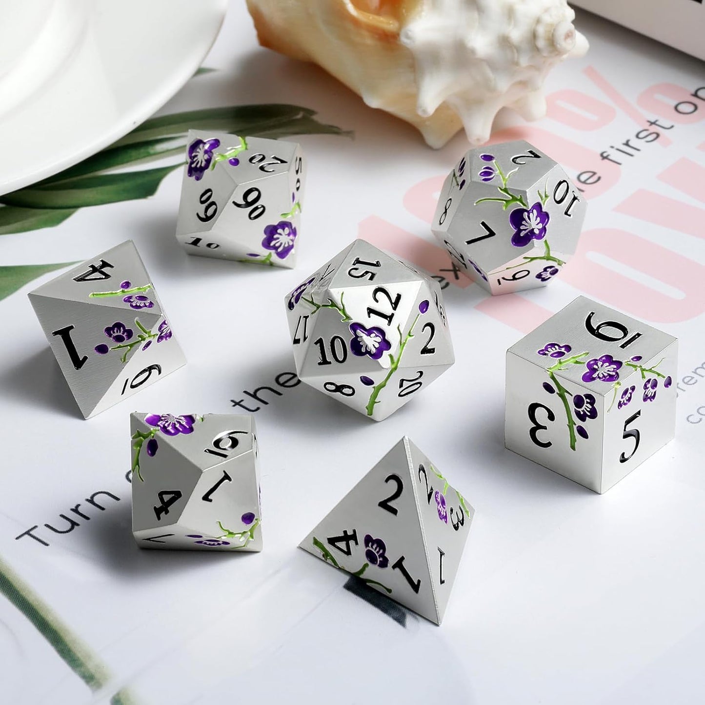 DnDnD Heavy Polyhedral Metal Dice Set with Metal Box, 7-die Shiny Blue Surface with Golden Number for RPG,Dungeons and Dragons,Pathfinder,Shadowrun,D&D,Role Palying Game and Math Teaching - Colors A