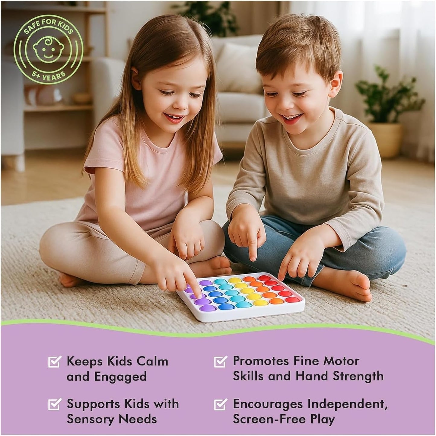 OmniHaven™ 3-Pack Sensory Fidget Toys for Kids (Ages 5–12) – Quiet Pop It, Click Keyboard & Stress Balls – Classroom Calm Down Kit for Focus, ADHD, Travel, Party Favors & Gifts