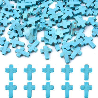 100pcs Blue and White Turquoise Cross Spacer Beads 8x10mm Semi Precious Stone Bead Easter Cross Gemstone Loose Beads for Jewelry Making Charms Beading Bracelets Necklaces Earrings Crafts