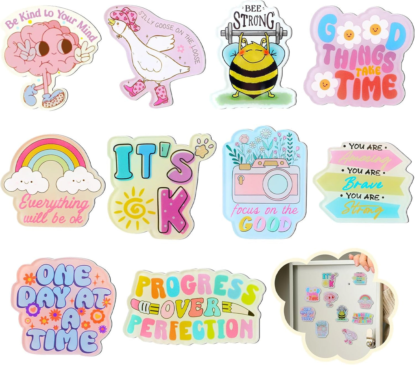 Weewooday 10 Pcs 2026 Inspirational Refrigerator Fridge Magnets Motivational Magnets Bulk Graduation Gift Funny Glass Quote Magnetic Decor for Cabinet Kitchen Whiteboard Locker Office Accessories
