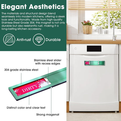 Clean Dirty Magnet for Dishwasher, Premium Stainless Steel, Dirty/Clean Speckled Design, Durable Magnet & Clear Indicators with Extra Tape (Silvery-Gray-01)