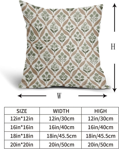 Blue Green Floral Block Print Pillow Covers 12X20 Set of 2, Flower Pattern Spring Summer Print Decorative Throw Pillow Covers Outdoor Farmhouse Seasonal Cushion Case Couch Sofa Bed Decor
