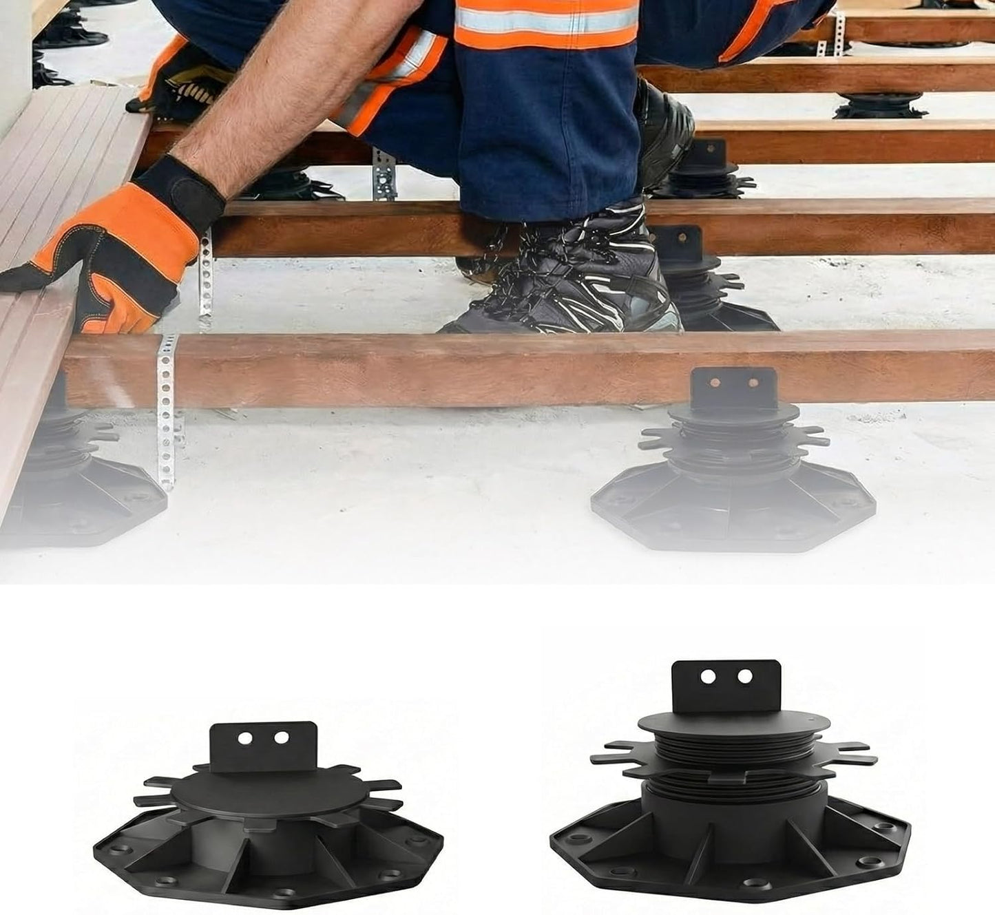 10-Pack Adjustable Deck Support Pedestal for Floating Deck Platform, Height Adjustment Range from 1-3/16" to 2-3/8", Black, Durable Deck Blocks, Easy Installation, Versatile Use