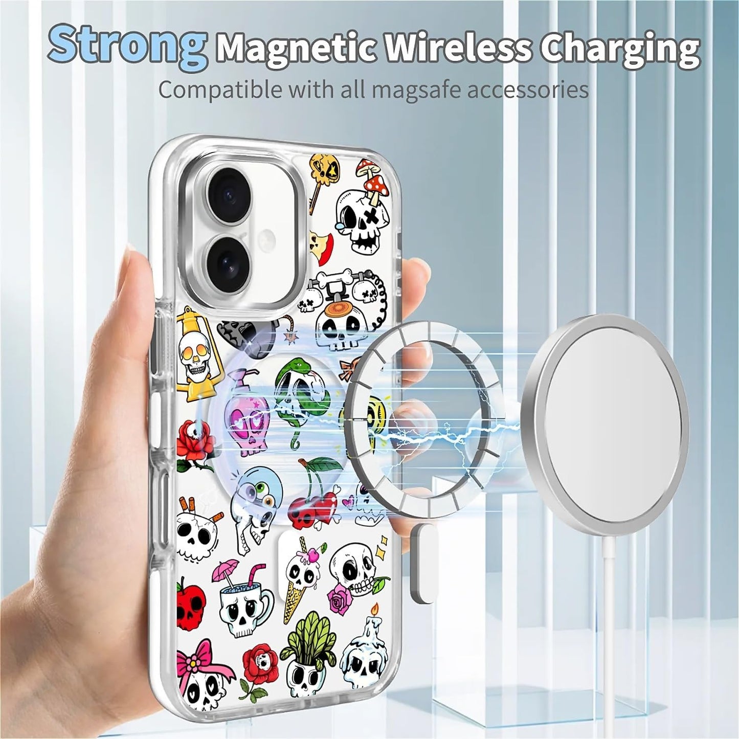 for iPhone 17 Pro Max Case [Compatible with Magsafe],Girls Women Clear Magnetic Case Silicone Shockproof Protective Cover with Pattern Colorful Motivational Letters