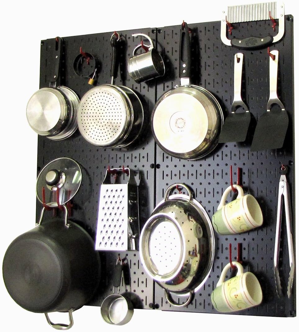 Wall Control Kitchen Pegboard Organizer Pots and Pans Storage Rack Organization Kit with Green Pegboard and White Accessories