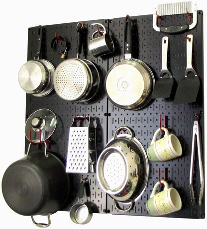 Wall Control Kitchen Pegboard Organizer Pots and Pans Storage Rack Organization Kit with Green Pegboard and White Accessories