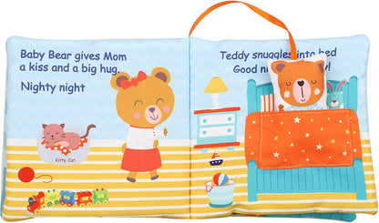 Bebe Mondo Teddy Bear Tummy Time Toy with Mirror, Soft Baby Book for 0-3-6-12 Months, Infant Sensory Developmental Toy, Shower Baby Gifts,Activity Quiet Cloth Book for Newborns,1-2 Year Old Book-Night