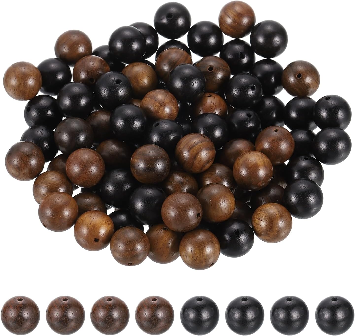 HARFINGTON 200pcs Round Wooden Beads, 10mm Dia Small Wood Beads for DIY Crafts, Bracelet, Wristlet, Necklace, Jewelry Making, Khaki Brown&Black