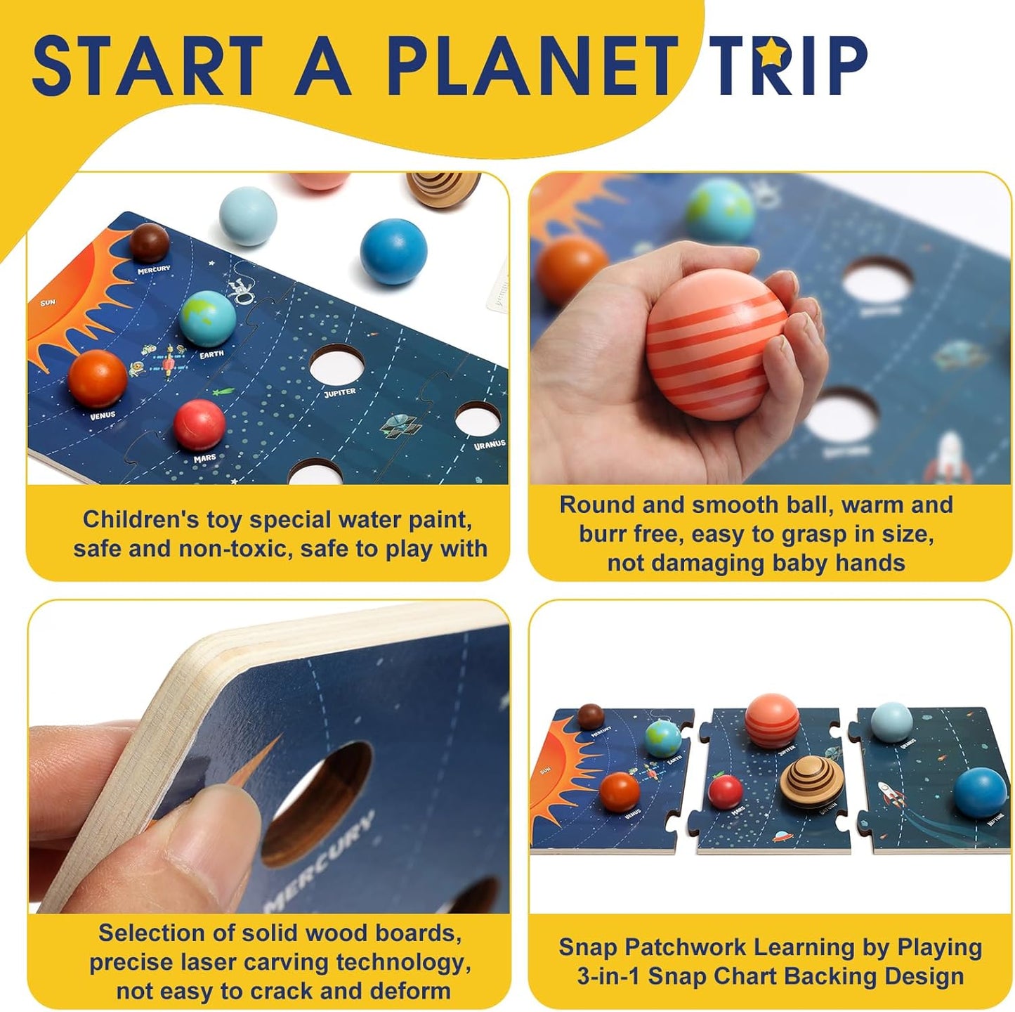 Wooden Solar System Model Board，Kids Solar System，Montessori Planet Toys,Educational Planets Balls,Preschool Learning Puzzle，Space Learning Toys