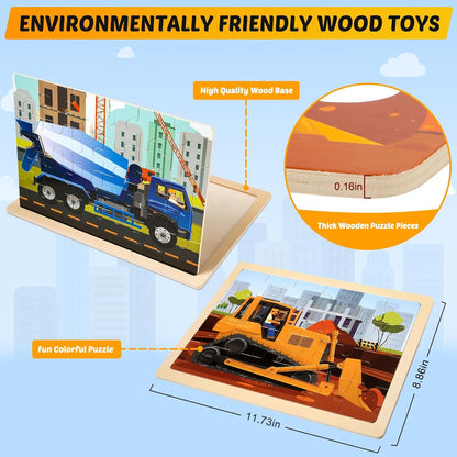 Wooden Animals Puzzles for Kids Age 3 4 5 Year Old, 4 Pack 24 Pcs Montessori Toddler Jigsaw Puzzles for Girl boy Activities Preschool Learning Educational Birthday Gift Travel Autistic Wooden Toys