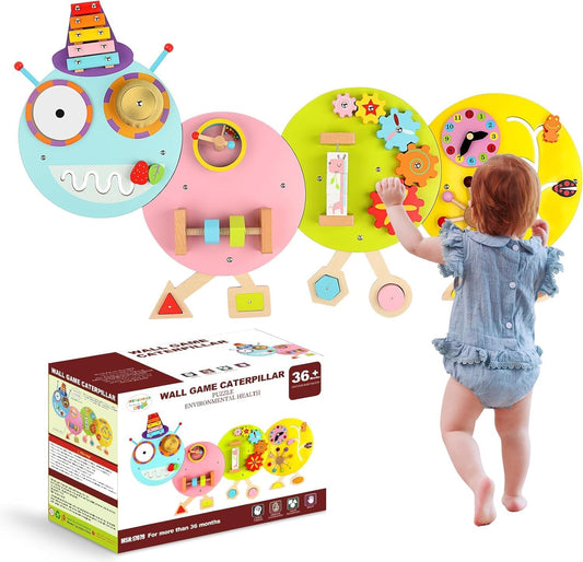 Rainbow Wall Busy Board for Kids: Wooden Montessori Activity Panel | 13-in-1 Sensory Learning Toys for Fine Motor Skills - Playroom & Nursery Essentials for Toddlers