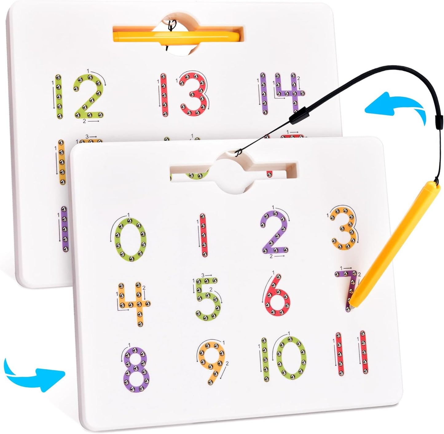 GAMENOTE Magnetic Number Tracing Board, 2 in 1 Double Sided Numbers 1-20 Writing Board for Toddlers & Kids + JoyCat Reusable Sticker Book - Jelly Animal Stickers for Toddlers