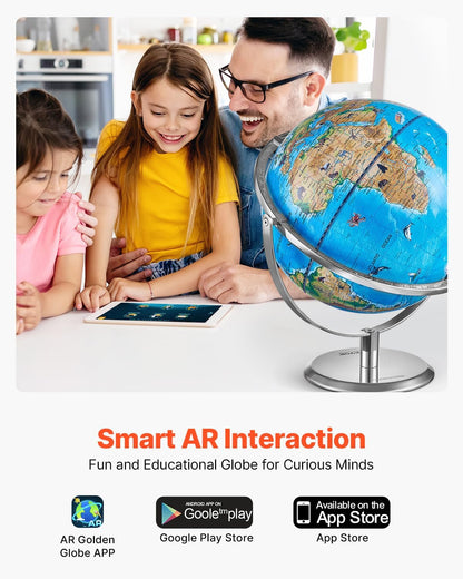 VEVOR Educational World Globe, 10 in/254 mm, Interactive Globe for Kids, with AR Golden APP, 720° Rotation, LED Night Lighting, 197 National Geographic Knowledge, STEM Toy, for Children Ages 4–10