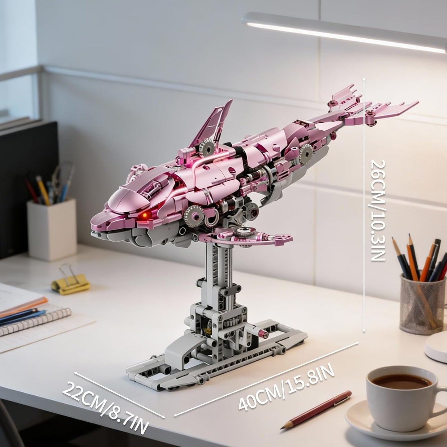 Mechanical Blue Dolphin Building Blocks Set Hand-Operated Motion, Detailed Gear Design, Display & Play Model Futuristic Ocean Animal Model
