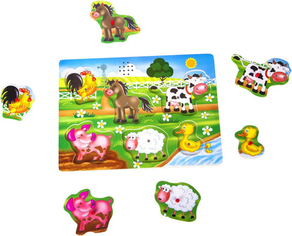 Wooden Transportation Sound Peg Puzzles for Toddlers, Wooden Pegged Puzzle with Sound Effect for Toddlers and Preschoolers, Educational Learning Toy Gift