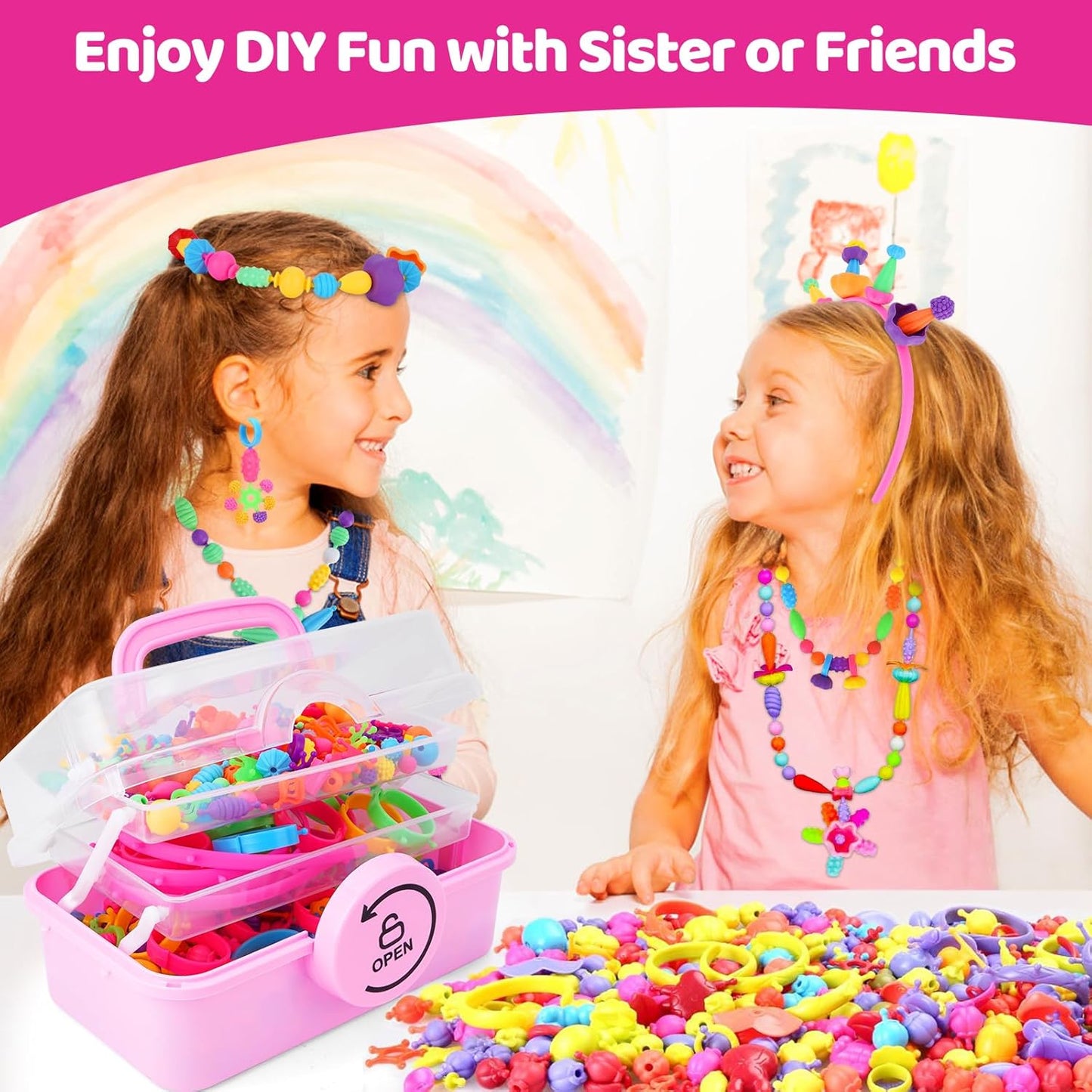 NIDOOT 550Pc+ Pop Beads Jewelry Making kit for Girls 4-6, Arts and Crafts for Kids Ages 4-8, Toys for 4 5 6 Years Old Girl Birthday Christmas Gifts Ideas, Bracelet Necklace Ring Snap Bead Set