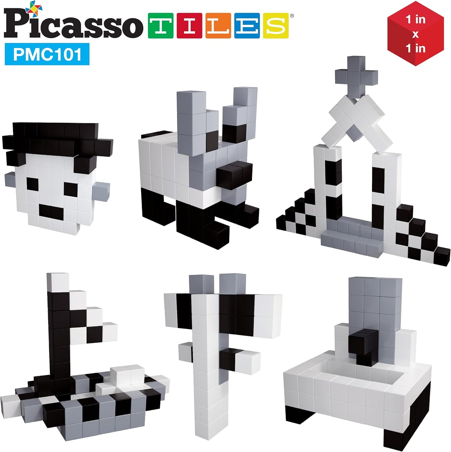 PicassoTiles 60pc Magnetic Puzzle Cube Building Set 1 Inch 3D Blocks STEM Construction Toy for Toddlers Kids Boys Girls Age 3+ Montessori Learning Travel Sensory Gift with Educational Idea Book PMC60